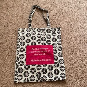 Block printed and embroidered tote